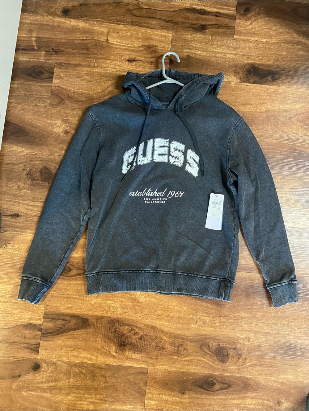 GUESS Men's Vintage Black Washed Logo Hoodie
